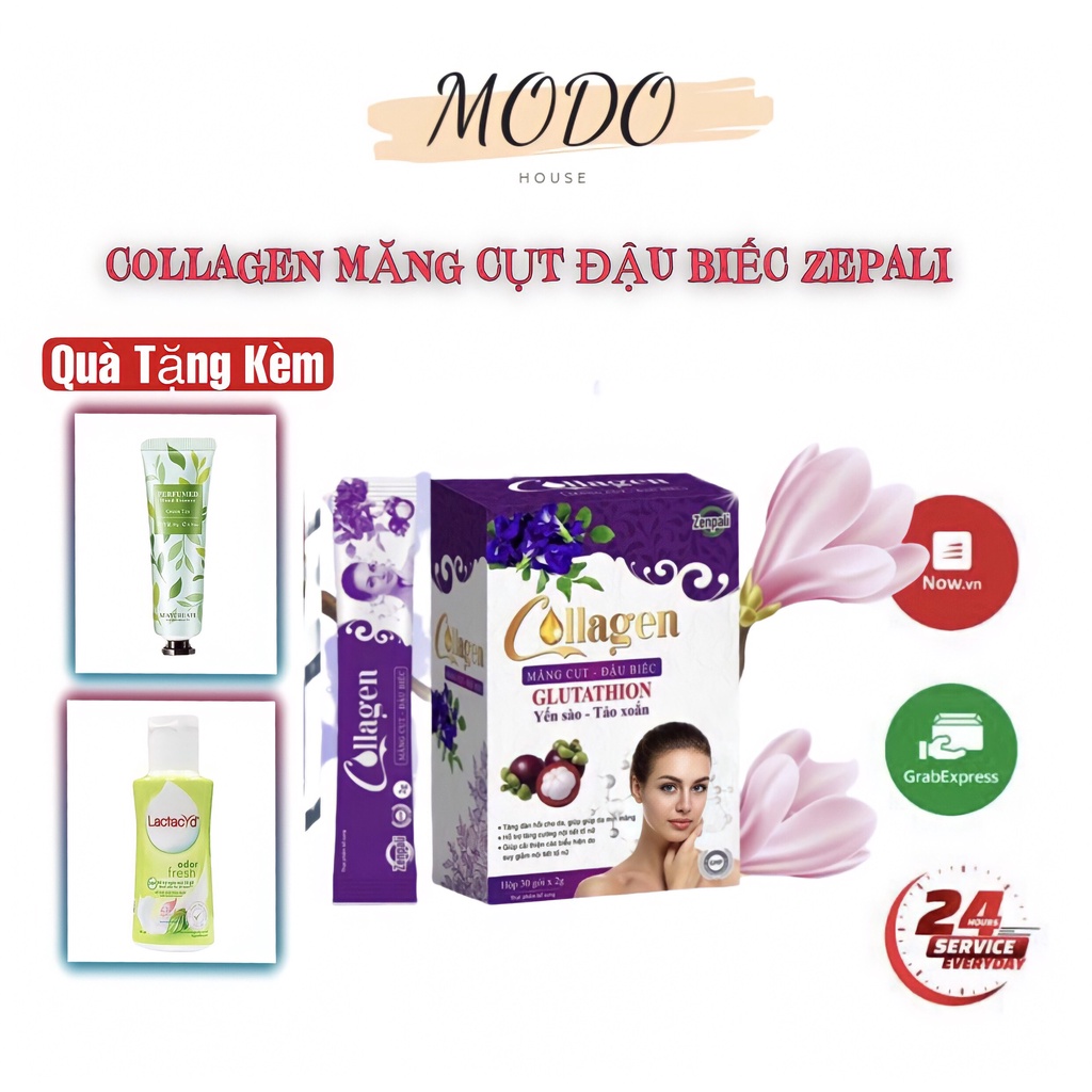 Collagen Măng Cụt Đậu Biếc Zenpali Hộp 30 Gói, Cốm Uống Đẹp Da Giữ Dáng Tăng Size Vòng 1