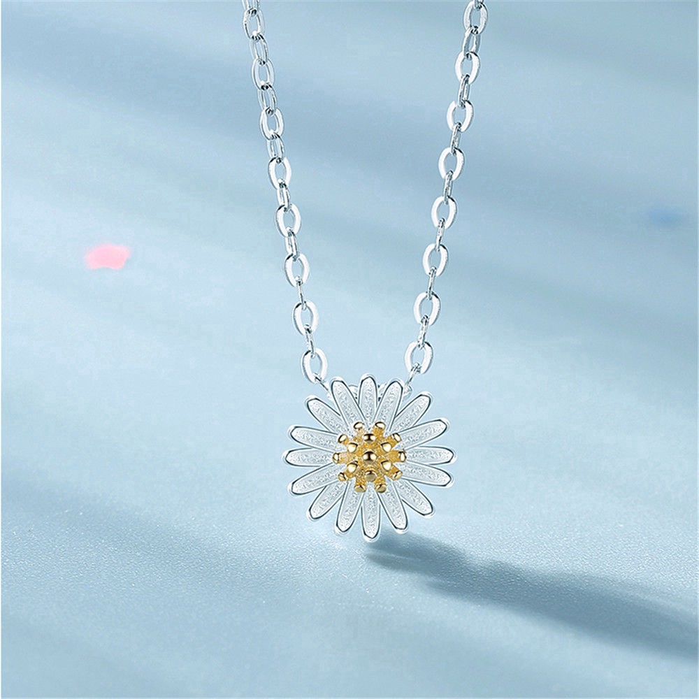 Dây Chuyền Bạc Mặt Hình Hoa Cúc Đơn Giản Phong Cách Hàn Quốc