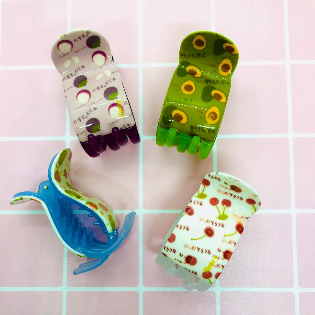 Kẹp tóc càng cua 5 răng 3D họa tiêt trái cây cute