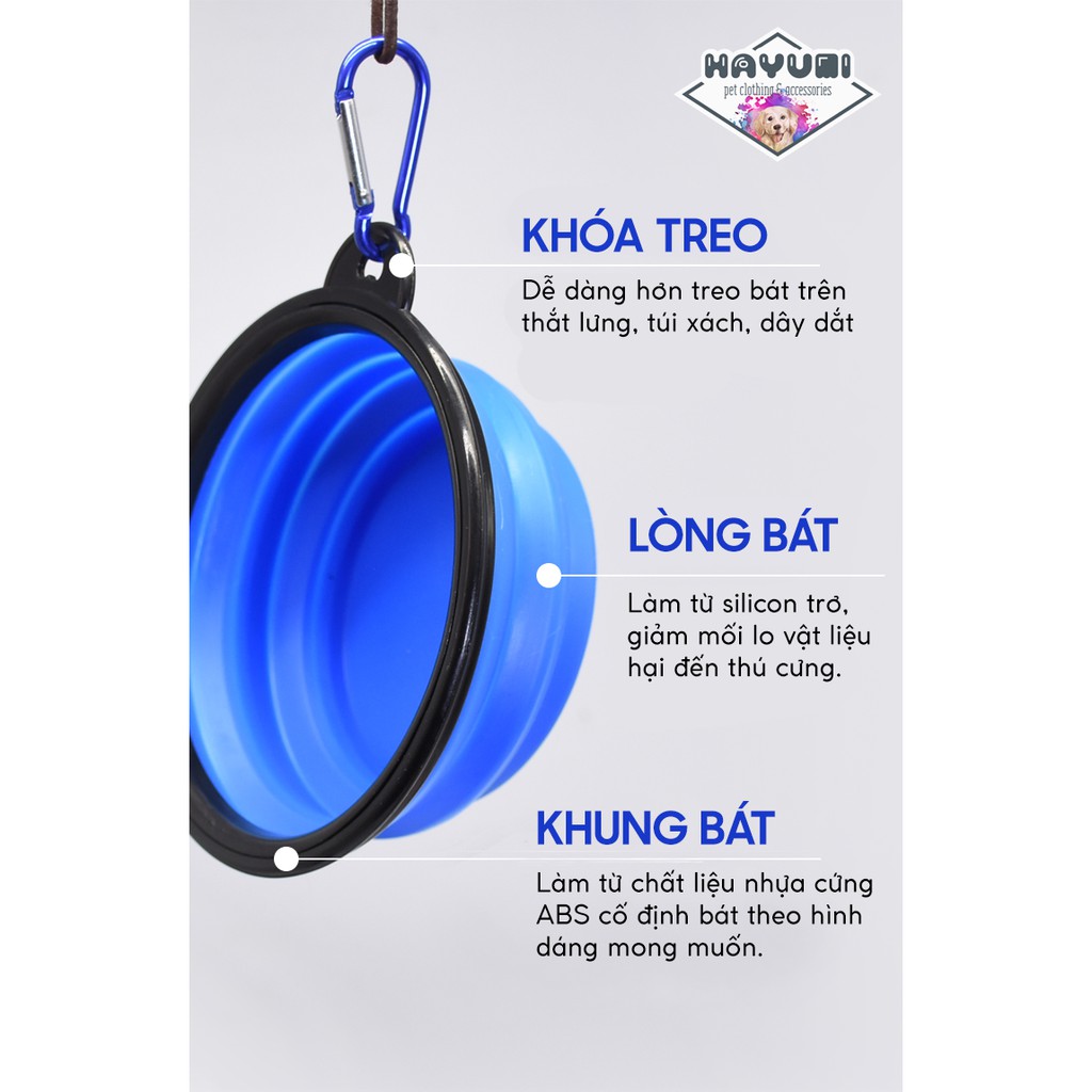 BÁT ĂN DU LỊCH TIỆN DỤNG DÀNH CHO CHÓ MÈO + KÈM MÓC GẮN