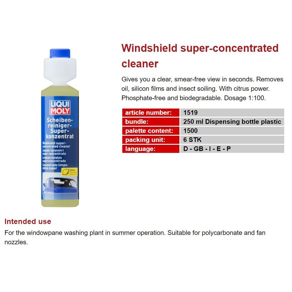 Nước rửa kính chắn gió ô tô Liqui Moly Windshield cleaner 250ml