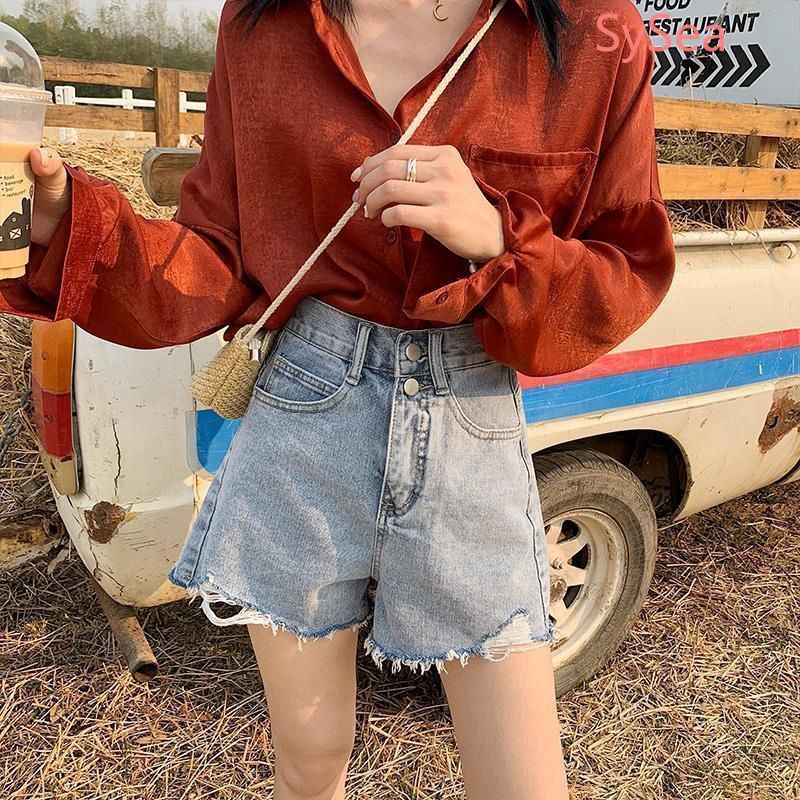Quần Short Denim Thiết Kế Xẻ Rách Thời Trang Mùa Hè Cá Tính Cho Nữ