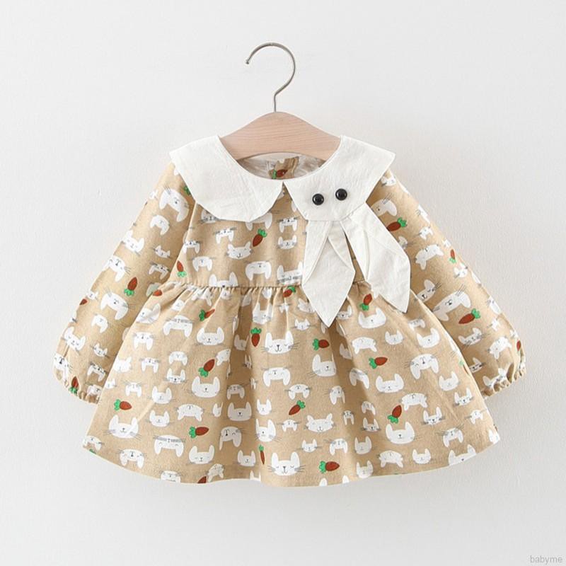 Đầm dài tay in họa tiết con vật đáng yêu dành cho bé gái