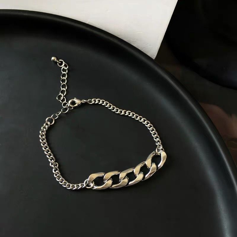 Vòng tay thép không gỉ mắt xích liên kết lắc tay thép titan phong cách unisex thời trang Hàn Quốc phụ kiện trang sức