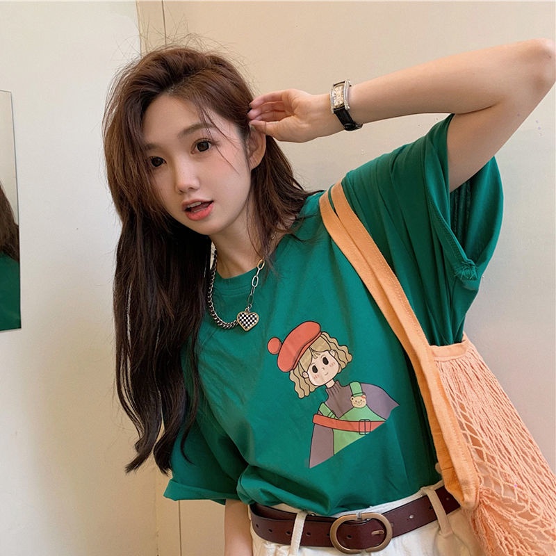 Áo Thun Ngắn Tay Dáng Rộng In Họa Tiết Xinh Xắn Theo Phong Cách Mùa Hè Dành Cho Nữ