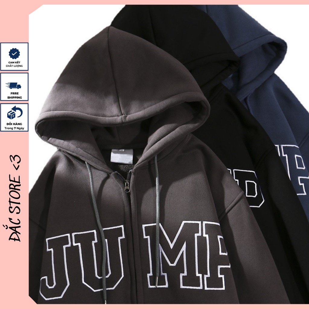 Áo khoác nỉ form rộng có mũ trùm đầu in chữ JUMP, hoodie unisex kiểu dáng thời trang năng động - Đắc Store AK01