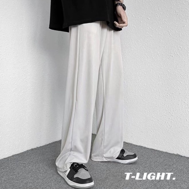 Quần Jogger Vải Lụa Lạnh Mỏng Ống Rộng Màu Sắc Trơn Thời Trang Phong Cách Hàn Quốc Cho Nam