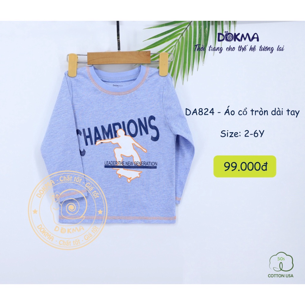 DA824 Áo dài tay cổ tròn Dokma vải cotton mỏng cho bé