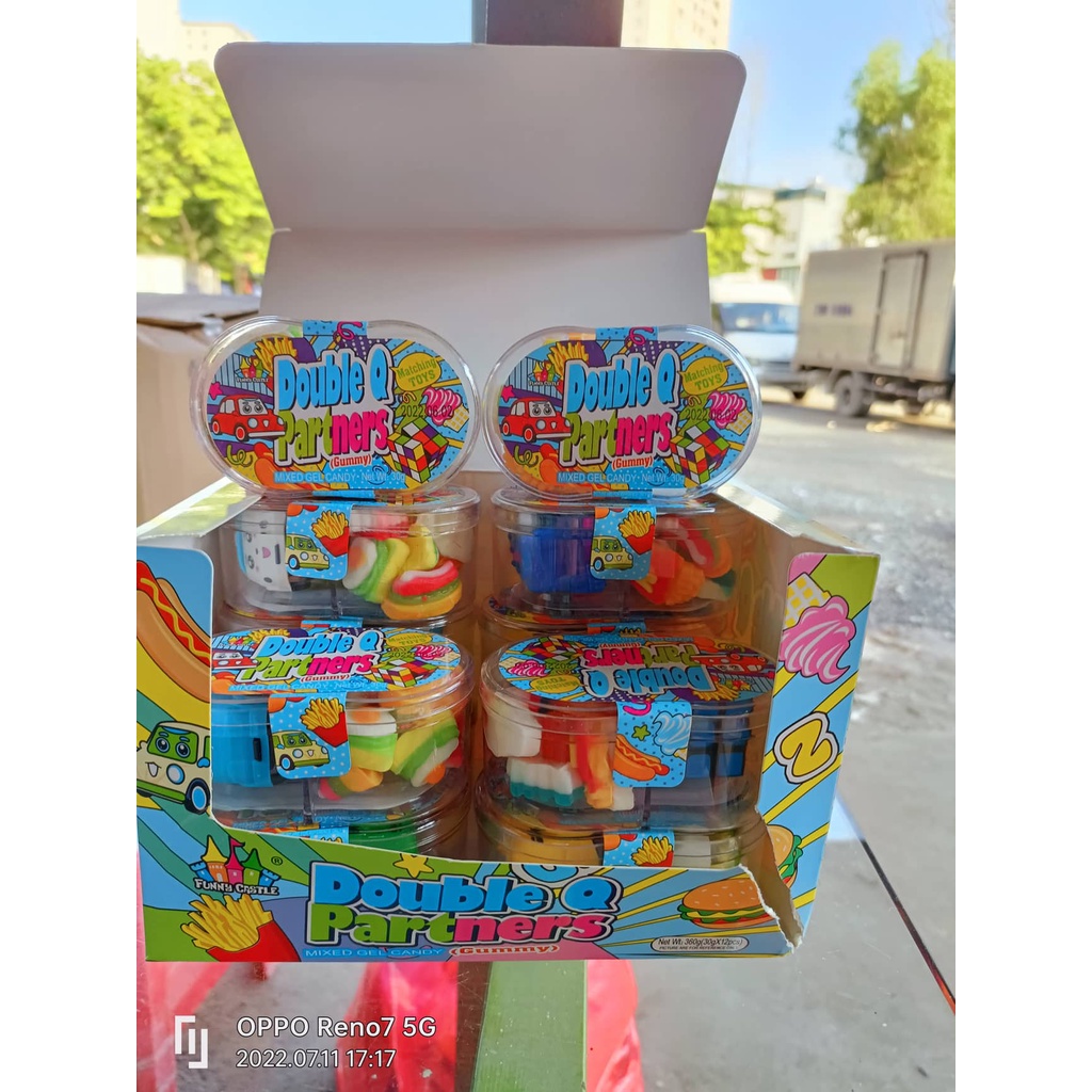 [ Quà tặng đồ chơi ] Combo 10 hộp kẹo dẻo hỗn hợp Double Q Funny CastleKẹo dẻo chip chip/ Humberger Kẹo dẻo Mini hộp 30g