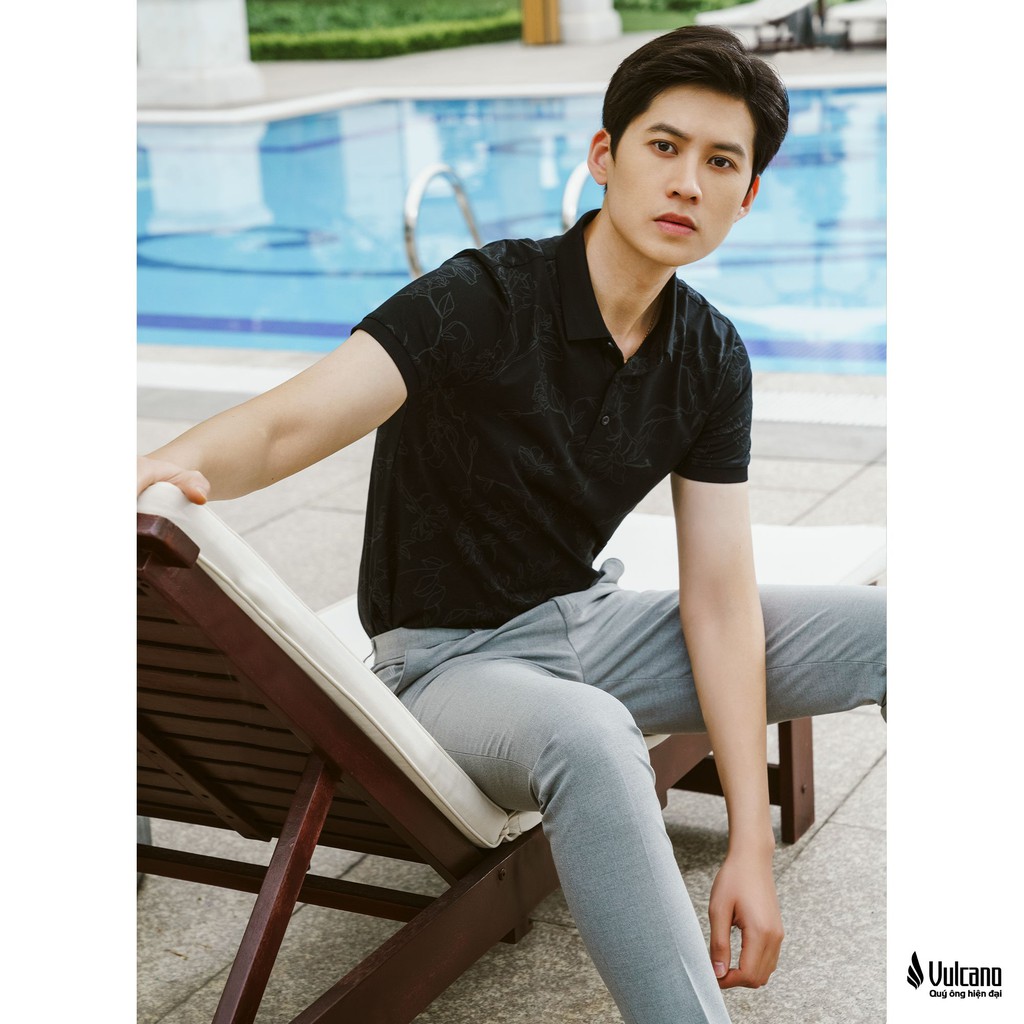 Áo thun Polo nam VULCANO in họa tiết vải Cotton Mỹ xuất xịn chuẩn form, sang trọng, thanh lịch 1005