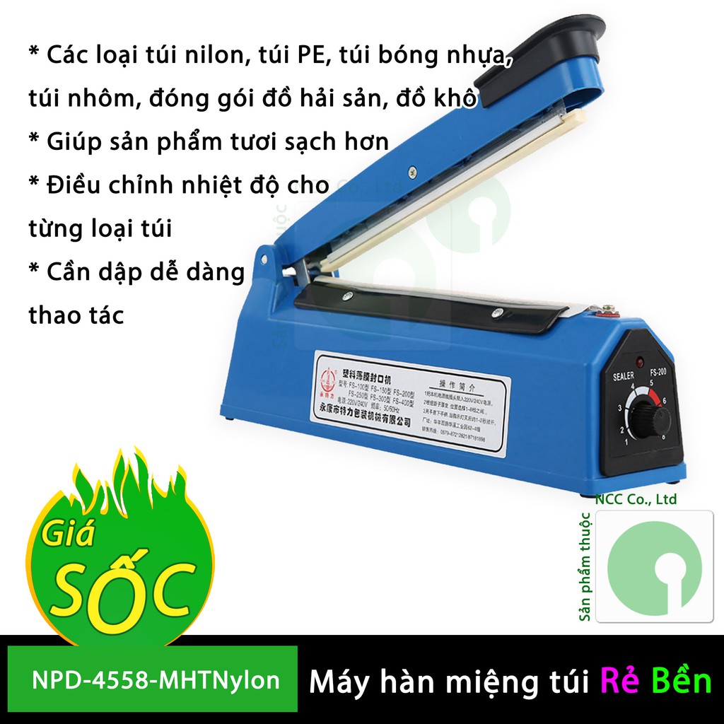 Máy hàn miệng túi nylon giúp sản phẩm tươi - sạch sẽ phù hợp cho chị em nội trợ - kinh doanh - NPD-4558-MHTNylon