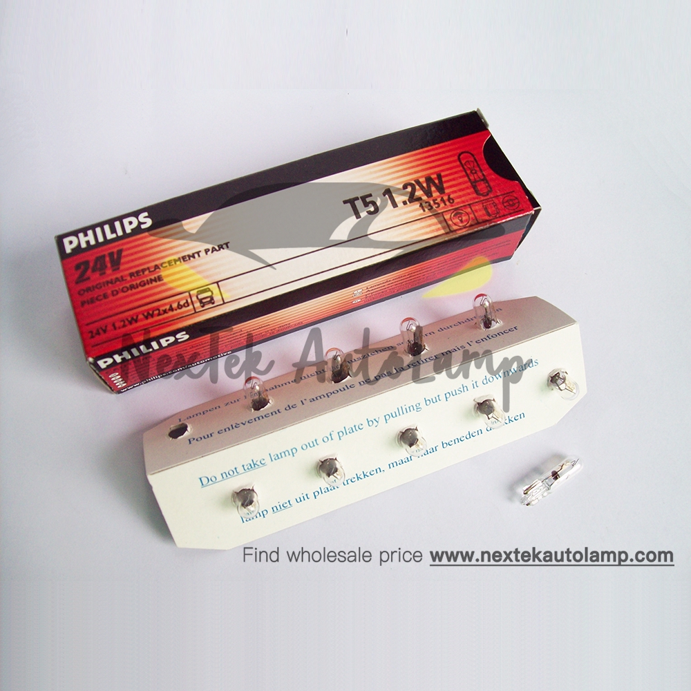 Bóng Đèn Philips T5 W1.2W 13516 24V W2x4.6d Ánh Sáng Trắng Chuẩn Dành Cho Ô Tô