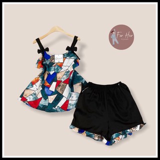 Đồ Mặc Nhà - Pyjamas , Bộ Lụa 2 dây nơ đùi,lụa santin cao cấp