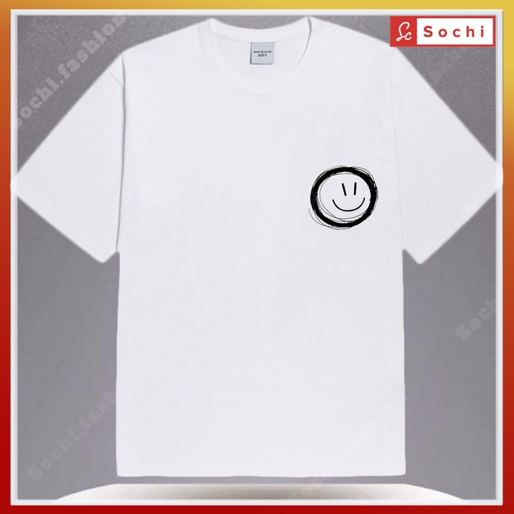 Áo phông nam tay ngắn cổ tròn,áo thun nam cộc tay thoáng mát thời trang in hình mặt cười CZ622