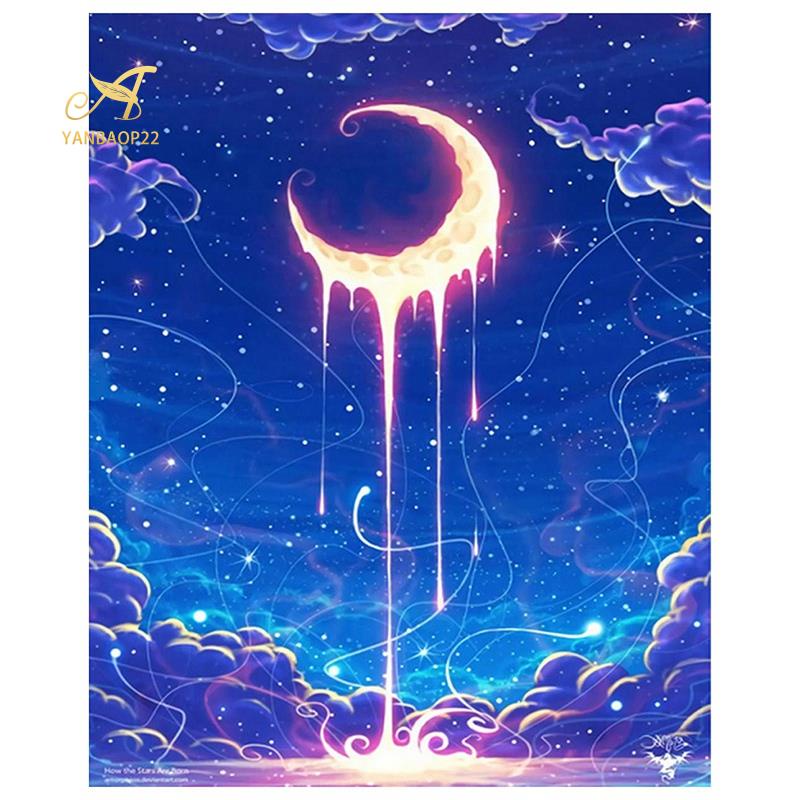 Diy 5D Diamond Painting By Number Kits, Full Drill Rhinestone Embroidery Pictures Arts Craft For Home Wall Decoration 11.8×15.7Inches (Night Sky And Moon)