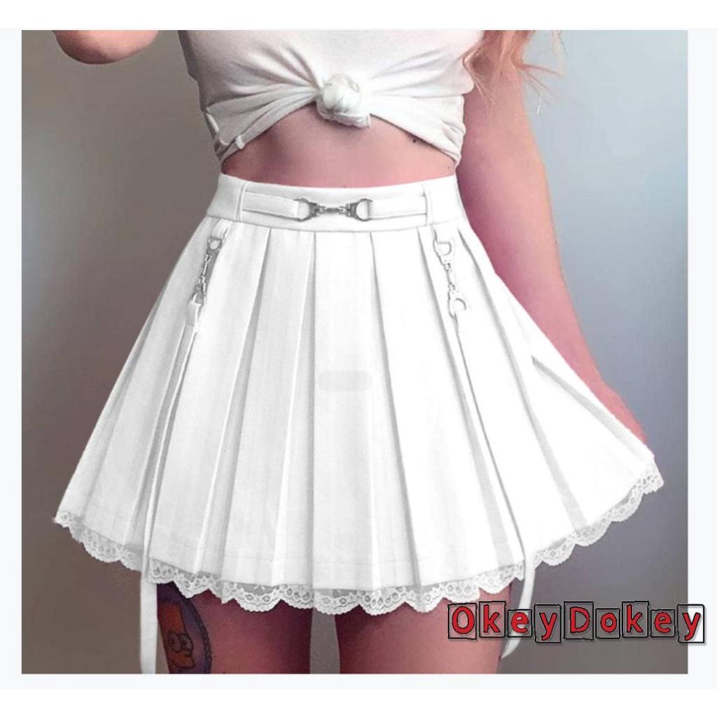 OKDK-y2k Women Lace High-Waist Half-Dress Slimming Spring Fall Pleated Tummy Control Skirt