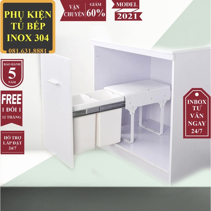 Thùng rác đôi gắn cánh tủ bếp cao cấp - Phụ kiện tủ bếp