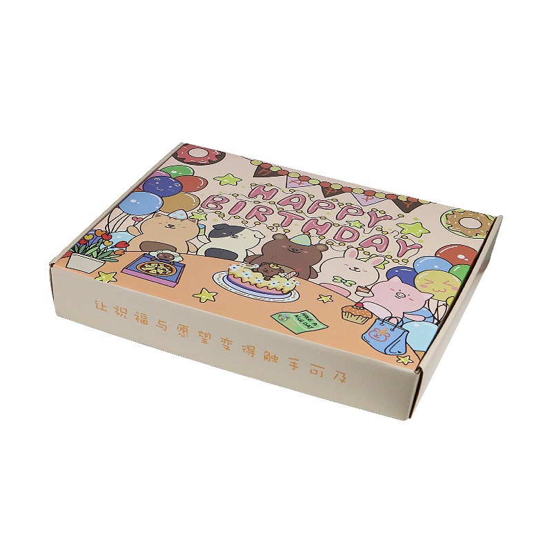 Hộp carton có nắp gài gói hàng in hình "HAPPY BIRTHDAY" cute, tặng sinh nhật 36x30x6 cm