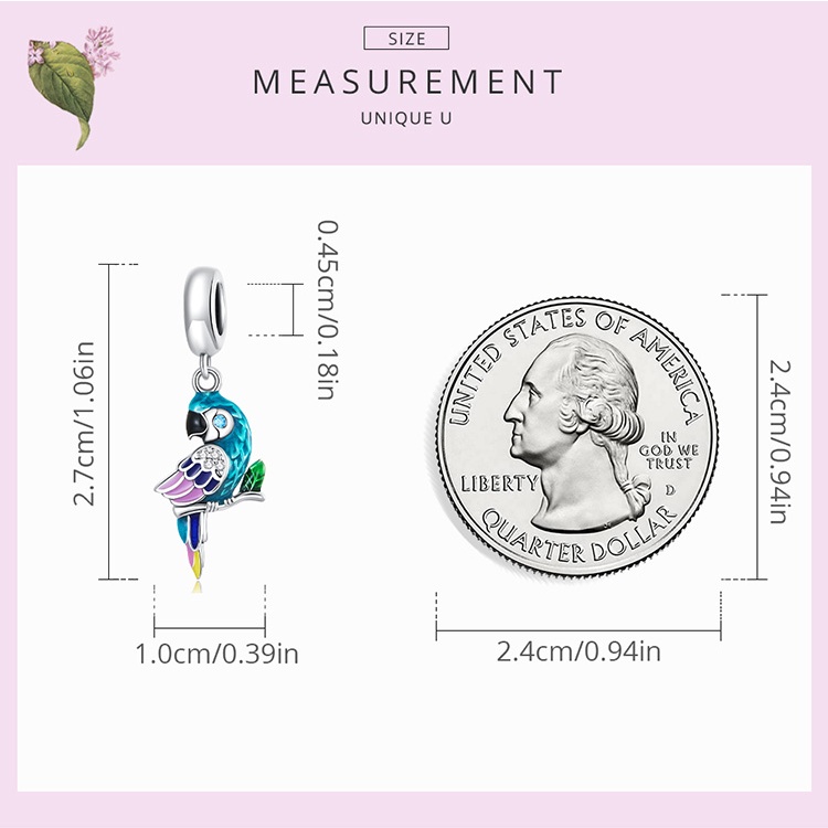 Mặt dây chuyền BAMOER bằng bạc 925 hình chú vẹt nhiều màu sắc độc đáo