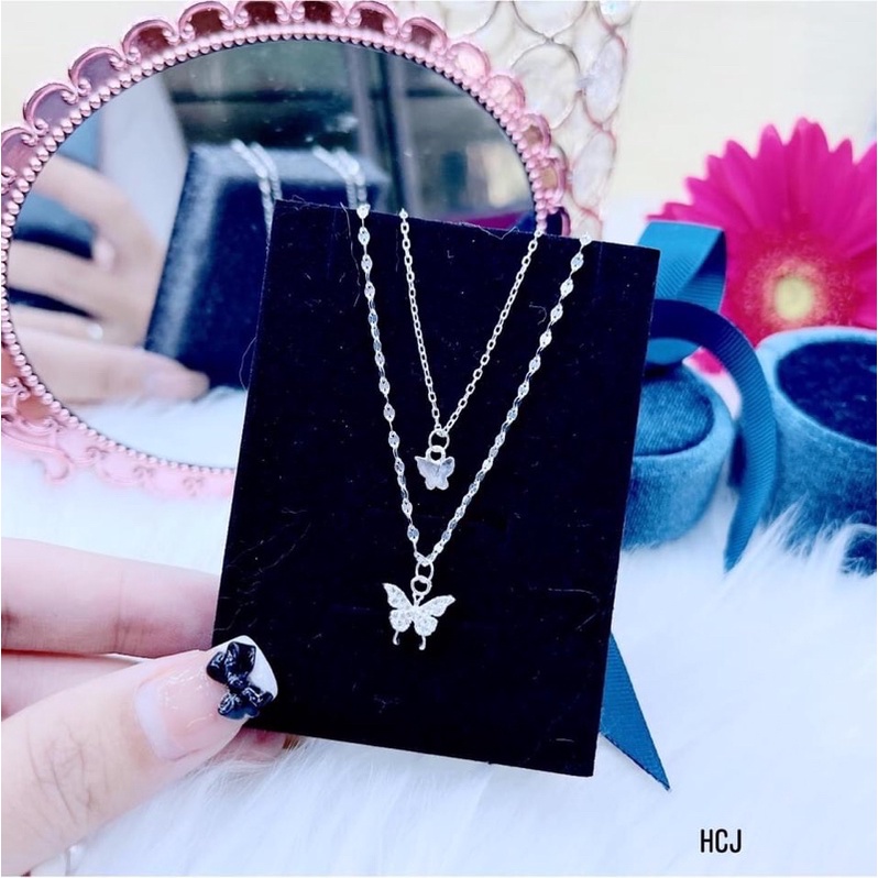 Dây chuyền nữ bạc thật hình bướm đôi đính đá đẹp mắt thanh lịch - Kho sỉ bạc Nhất Linh
