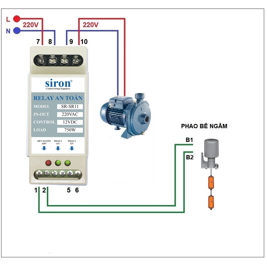 Rơ le an toàn cho phao điện máy bơm nước chuyển nguồn thành 12V GL SRF-111M / SIRON SR11