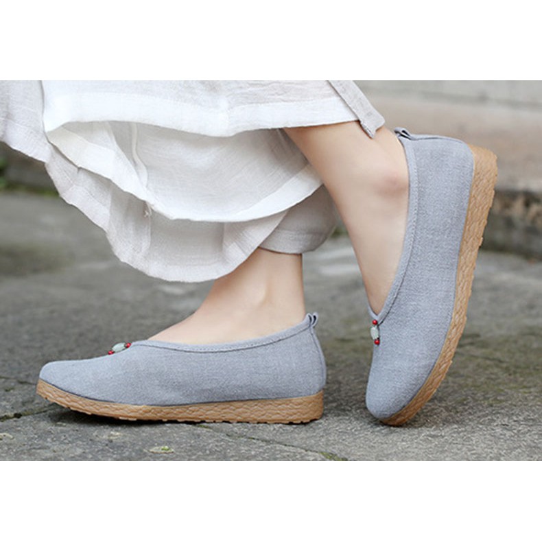 Giày vải nữ nút_cổ trang