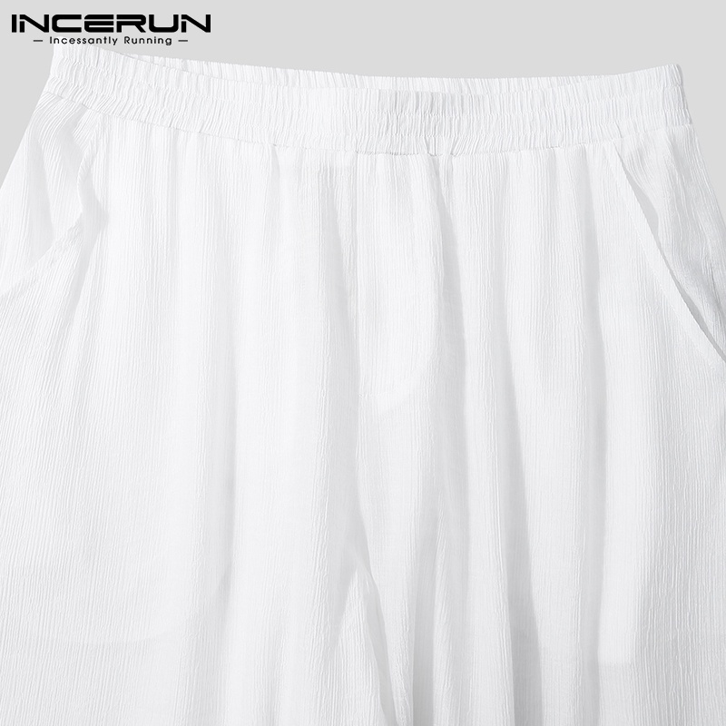 Quần dài INCERUN kiểu lưới trong suốt mỏng lưng co giãn dáng rộng màu trơn dành cho nam