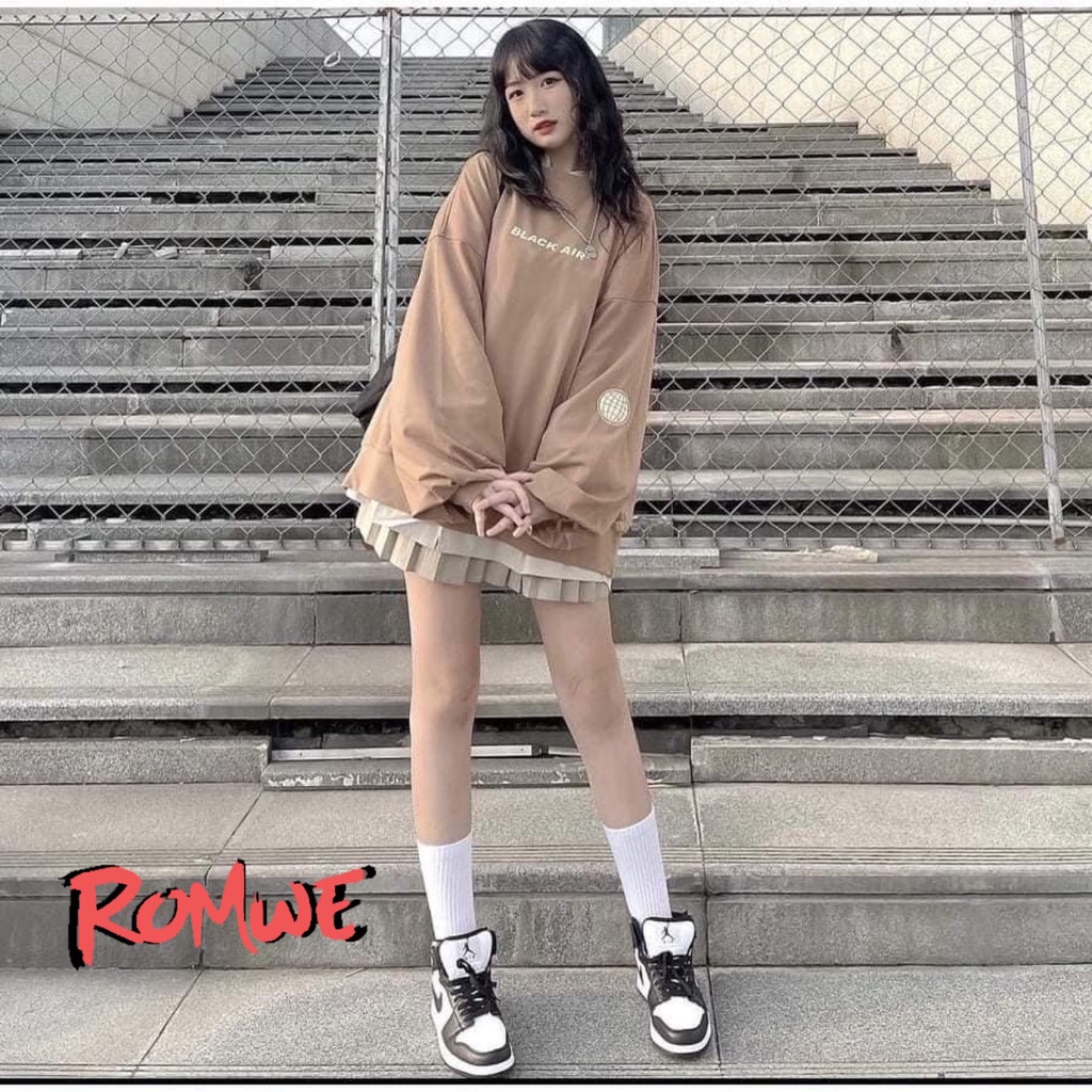 Áo nỉ sweater unisex romwe cổ tròn tay dài họa tiết BLACK AIR dáng ulzzang cực chất
