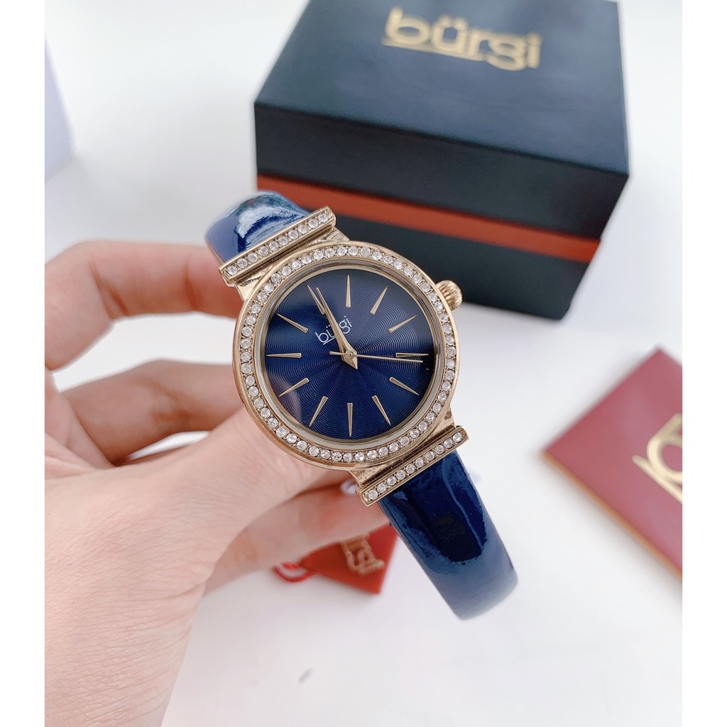Đồng hồ nữ Burgi BUR230 dây da xanh hợp mệnh, mặt chải tia ⚜️Hàng Authentic⚜️