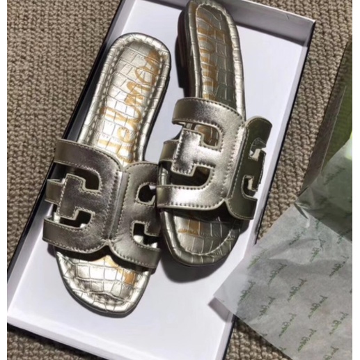 Sam Edelman Dép Da Bò Đế Mềm Phẳng Thời Trang Mùa Hè Chất Lượng Cao Cho Nữ