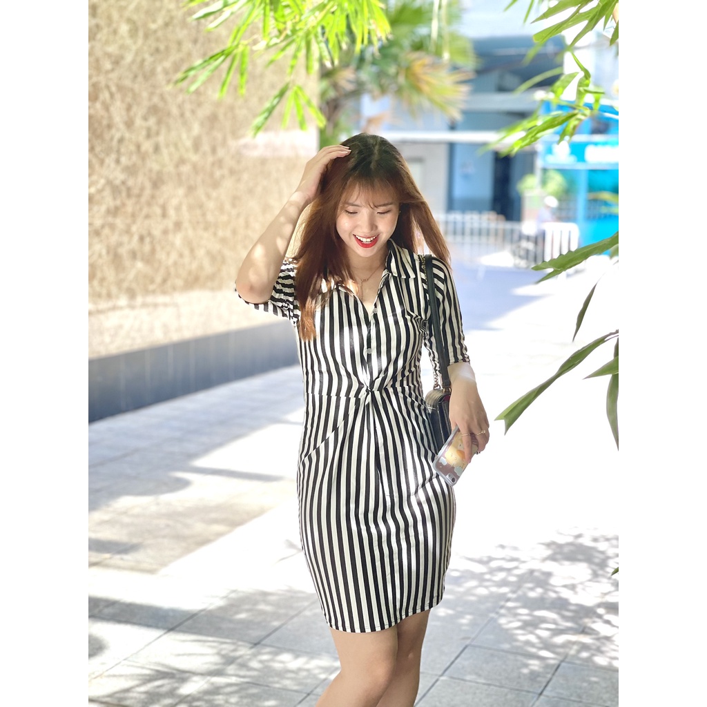 Váy Sơ Mi Công Sở Kẻ Sọc Chất Thun Co Giãn Tôn Dáng Cho Nàng T2 | BigBuy360 - bigbuy360.vn