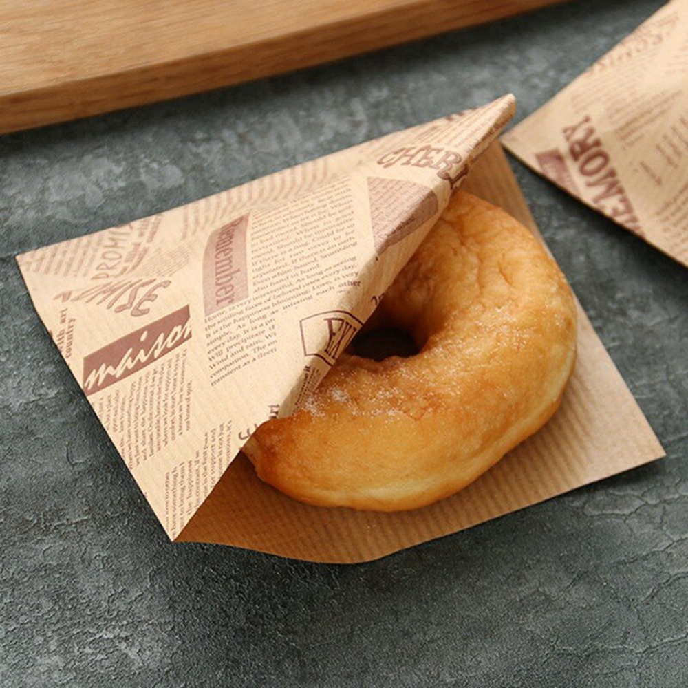Set 100 Túi Giấy Kraft Đựng Bánh Mì / Bánh Donut Chống Dầu Mỡ In Chữ Tiếng Anh Tiện Dụng