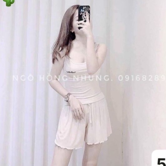 Sét bộ sát nách thêu chữ thun gân nhuyễn PC