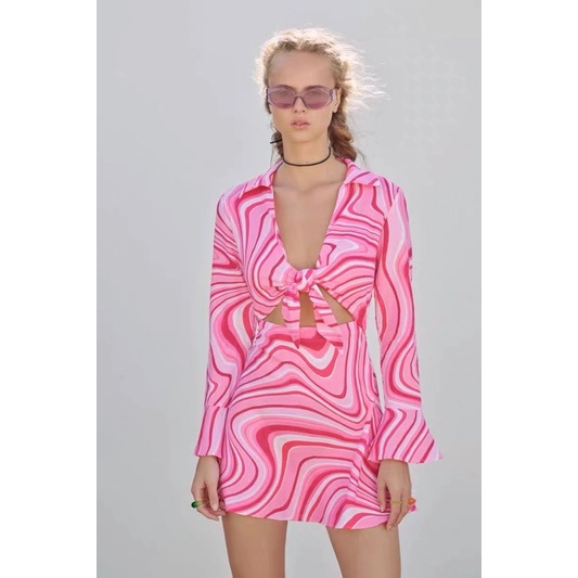 Đầm  màu hồng thắt eo hàng TQ