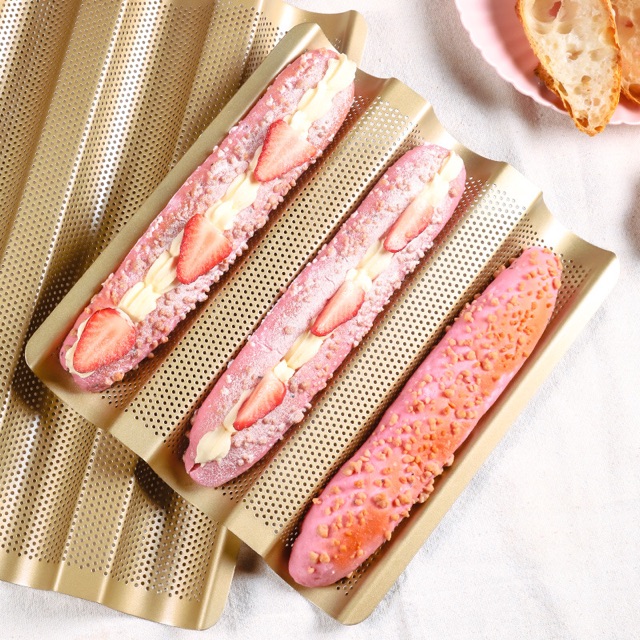 Khay Nướng Bánh Mì Pháp Baguette 3 Rãnh Chống Dính Lượn Sóng