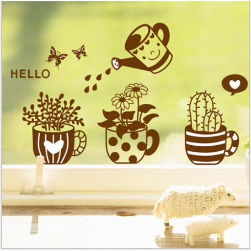 Decal trang trí tường 3 chậu cây mẫu mới