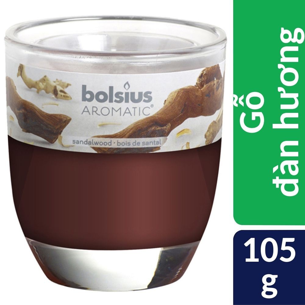 Ly nến thơm khử mùi Bolsius Sandalwood 105g QT024347 - gỗ đàn hương, nến thơm phòng, thư giãn, không khói