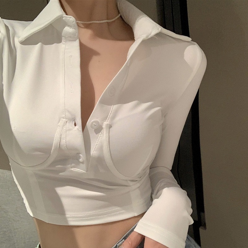 Áo Croptop Tay Dài Màu Sắc Thanh Lịch Cho Phái Nữ