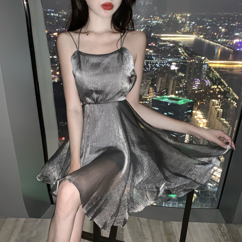 Váy voan dự tiệc 2 dây hở lưng