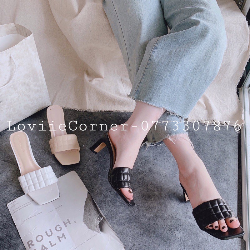 [Mã SKAMFSW175 giảm 10K đơn 50K] DÉP CAO GÓT LOVIIECORNER ĐẾ VUÔNG - GUỐC NỮ QUAI NGANG TRẦN CHỈ THỜI TRANG D200344
