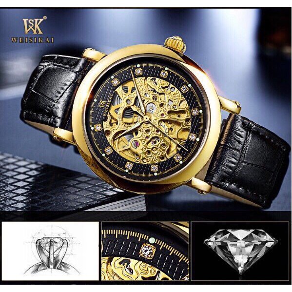 Đồng hồ nam WEISIKAI siêu phẩm chính hãng dây da mặt lộ Cơ Máy kèm kim dạ quang + Tặng hộp đồng hồ sang trọng | BigBuy360 - bigbuy360.vn