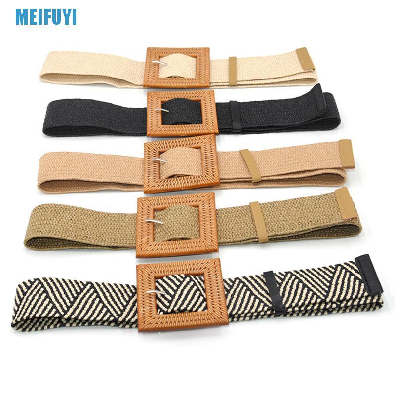 Thắt Lưng Đan Rơm Co Giãn Khóa Vuông Phong Cách Boho 439v
