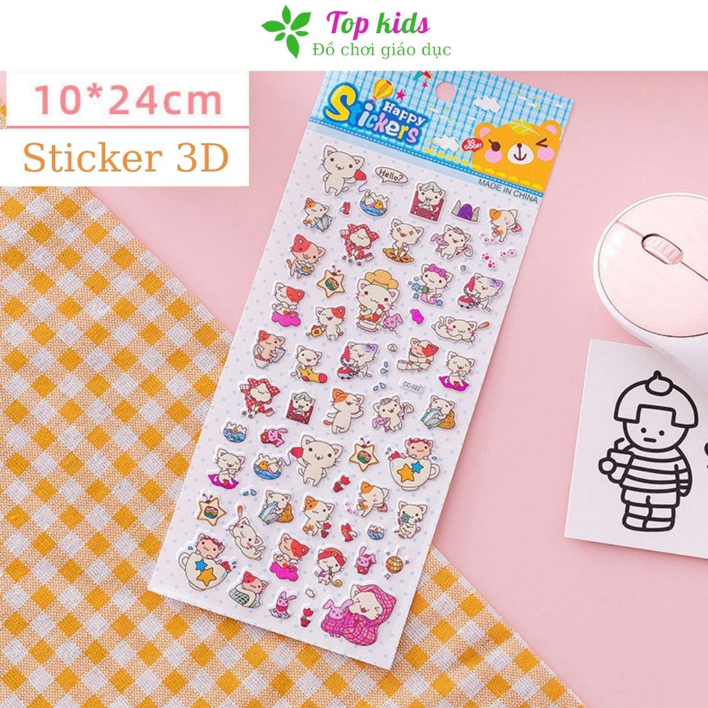 Hình dán sticker cute Combo 10 hình siêu to hình nổi 3D KT 24x10cm đa dạng mẫu dán công chúa cô gái siêu nhân - TOPKIDS