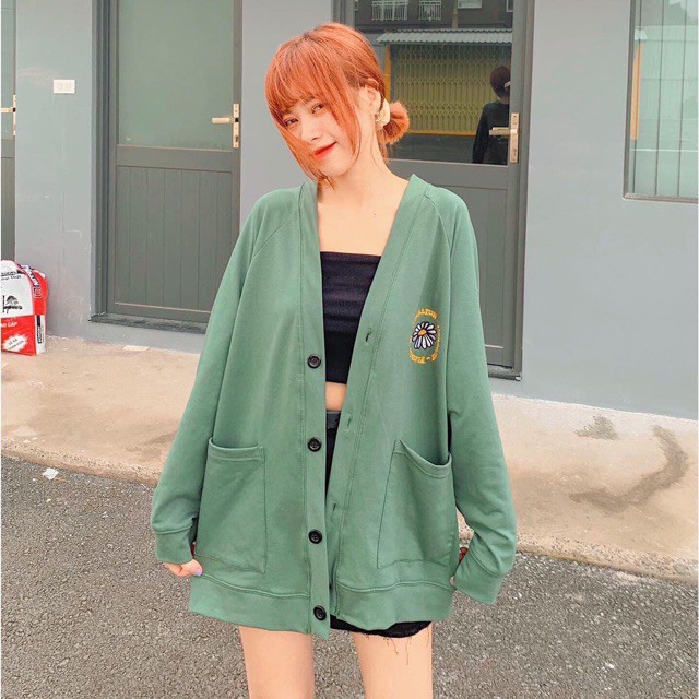 Áo cardigan khoác nữ uzzang chất nỉ thun FLORAL FUN - áo khoác cardigan nữ cài cúc (Sỉ từ 5 sp bất kì)
