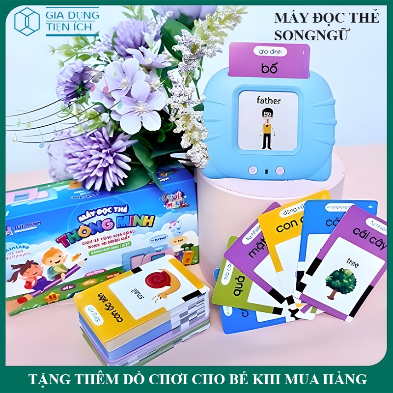 Máy đọc thẻ song ngữ Anh Việt cho bé loại 112 thẻ 224 từ vựng giúp bé tăng khả năng nghe nói, đồ chơi phát triển trí tuệ