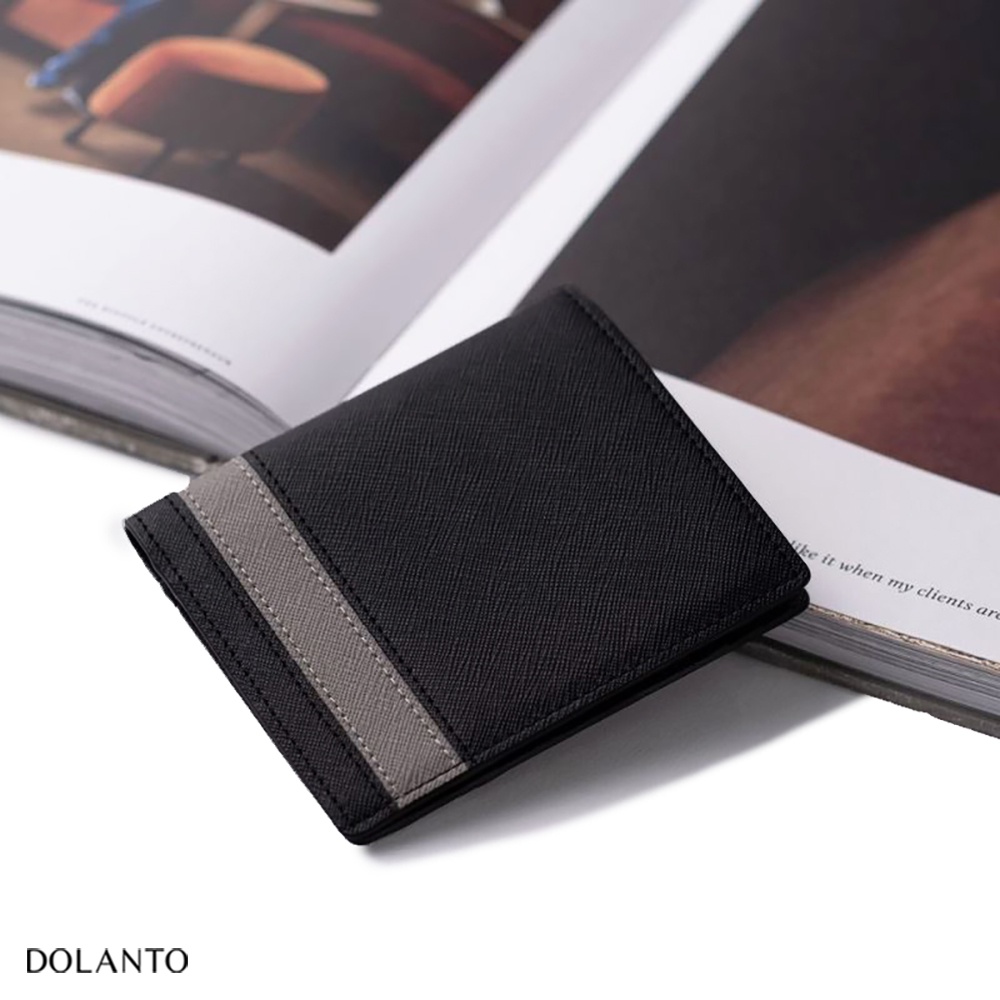 VÍ DA COSMOS Ngắn Gập Saffiano Nhập Khẩu Cao Cấp Chống Thấm Nước Unisex Nam Nữ DOLANTO