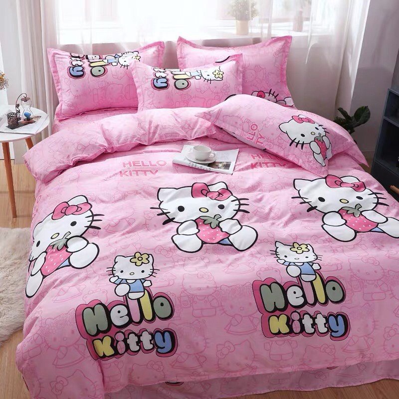 Trọn Bộ Ga Kèm 2 Vỏ Gối Nằm Đa Dạng Mẫu Mã, Màu Sắc- Mẫu KITTY HỒNG- Cute- Evily1990