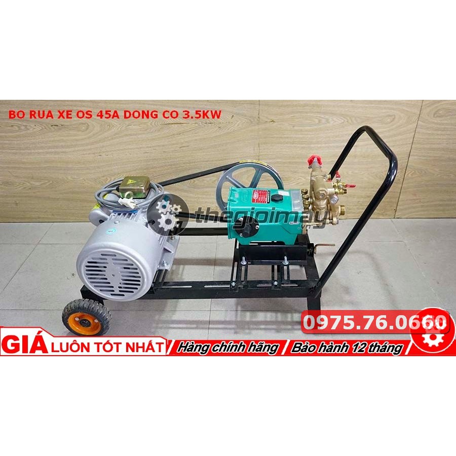 MÁY RỬA XE DÂY ĐAI - Bộ rửa xe động cơ 3.5kw đầu OS 45A + MOTOR 3.5KW 5HP VỎ GANG SIÊU TỐT- BỘ X