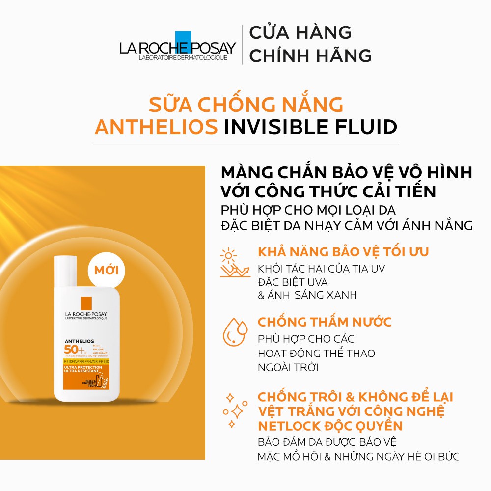 Kem chống nắng La Roche Posay Anthelios Invisible Fluid SPF 50+ dạng sữa lỏng nhẹ không nhờn rít (Có tem tiếng Việt)