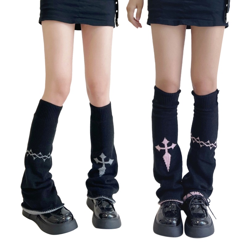 Xixi Vỏ Bọc Chân Dệt Kim In Chữ Thập Phong Cách Gothic Thời Trang Mùa Thu Cho Nữ